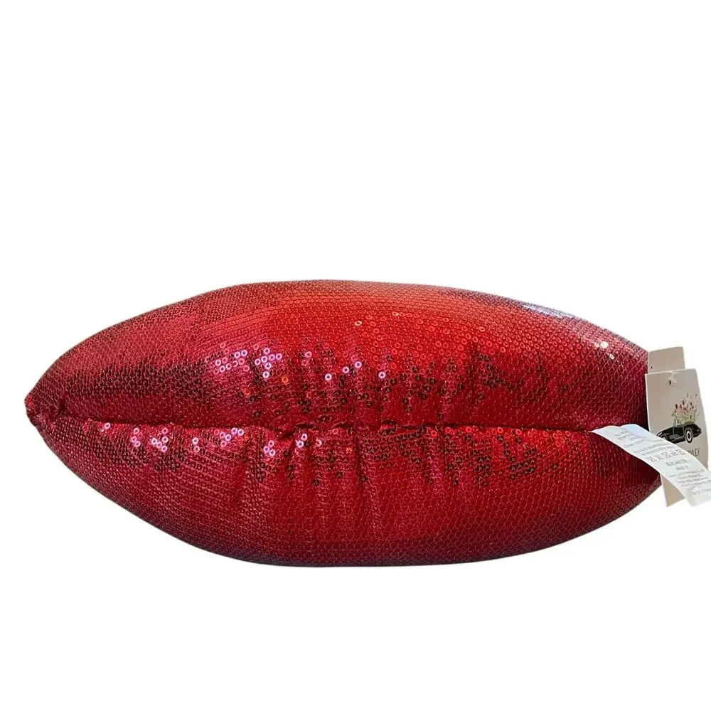 Cynthia Rowley Red Sequin Lips Shaped Pillow Valentines Day Love Kiss NEW